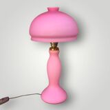 Pink frosted glass and gold brass accent lamp - 1970s