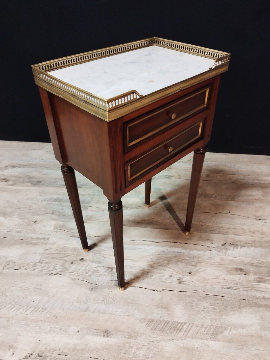 Pair of Louis XVI style bedside tables in mahogany