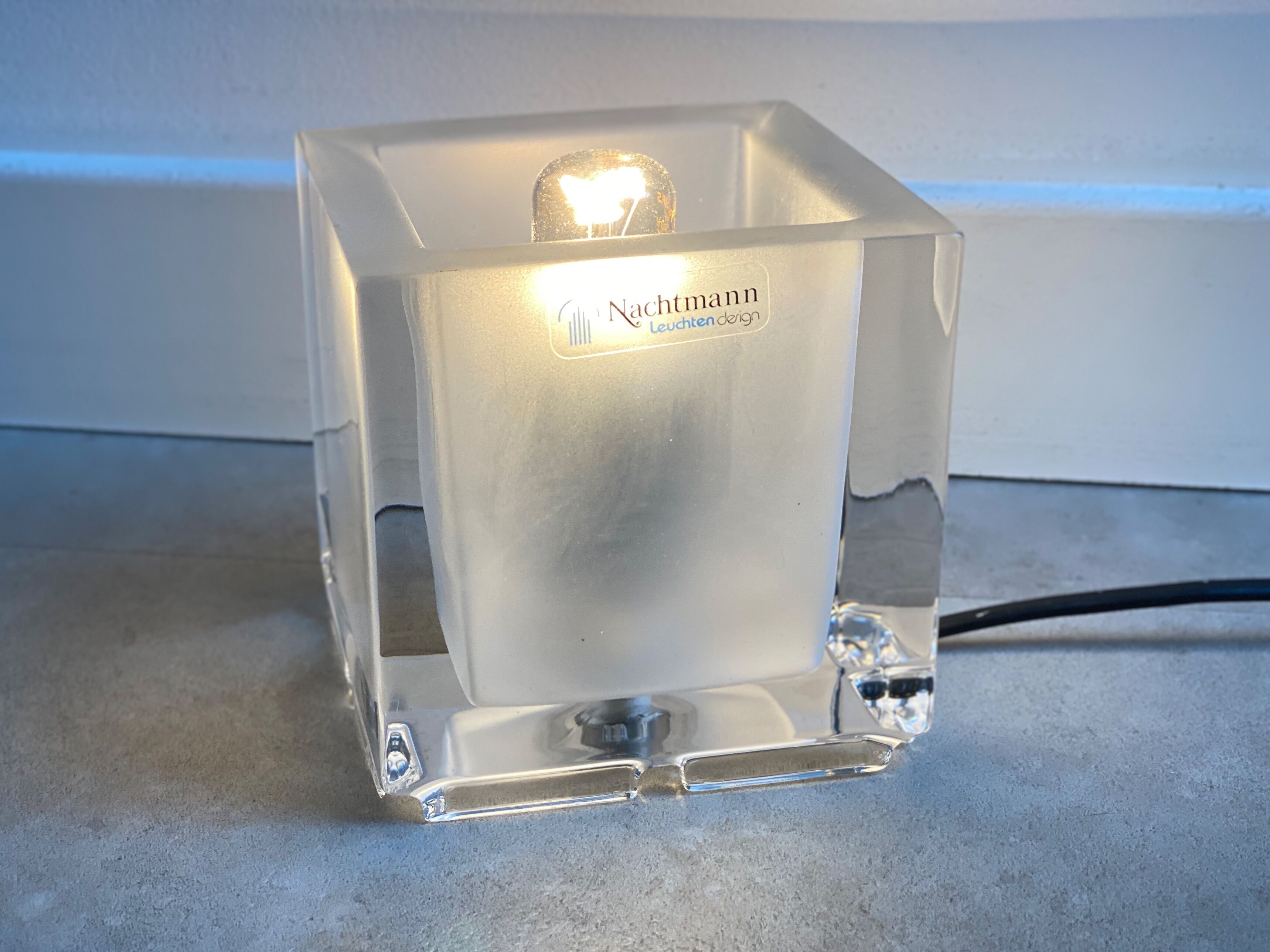 Vintage Nachtmann Leuchten glass cube table lamp
