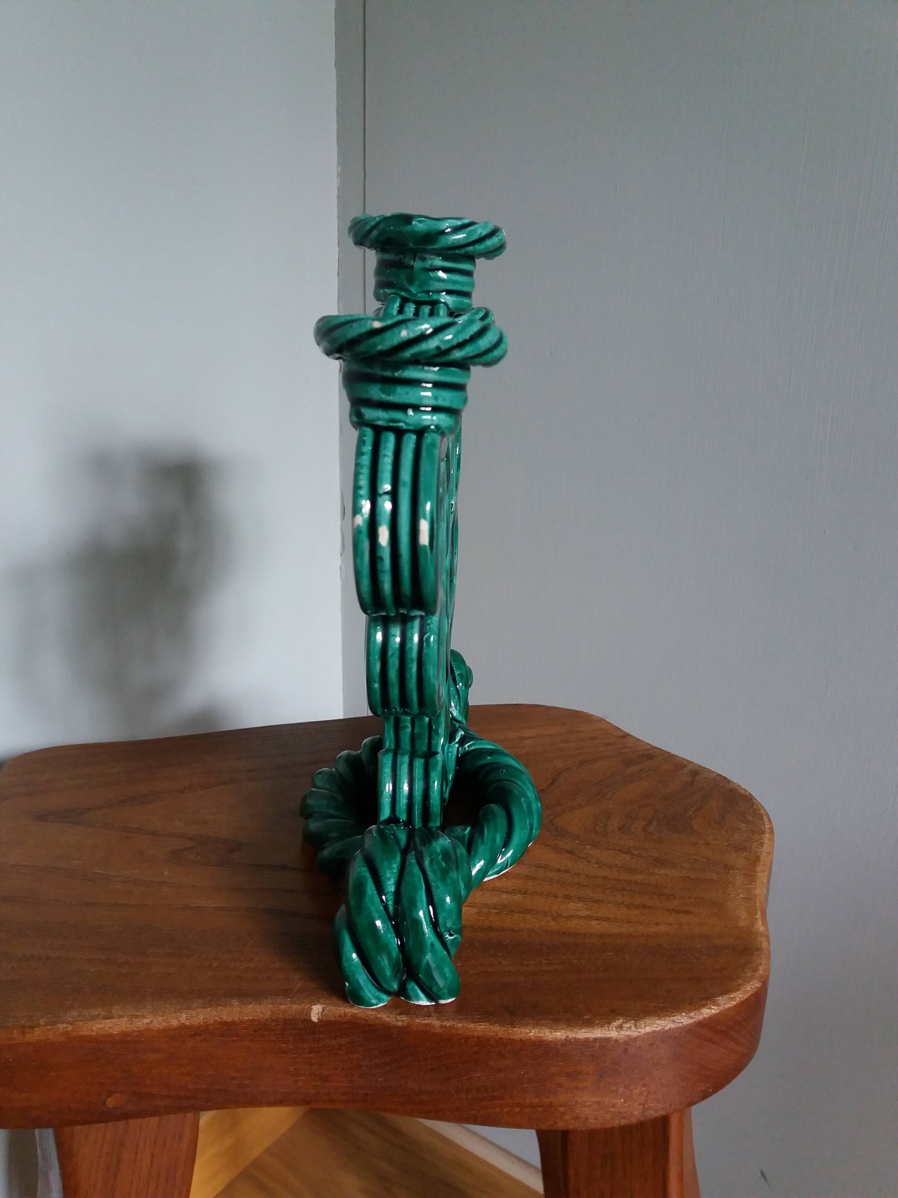 Vallauris Art Deco barbotine candlestick