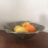 Silver metal basket with floral decoration