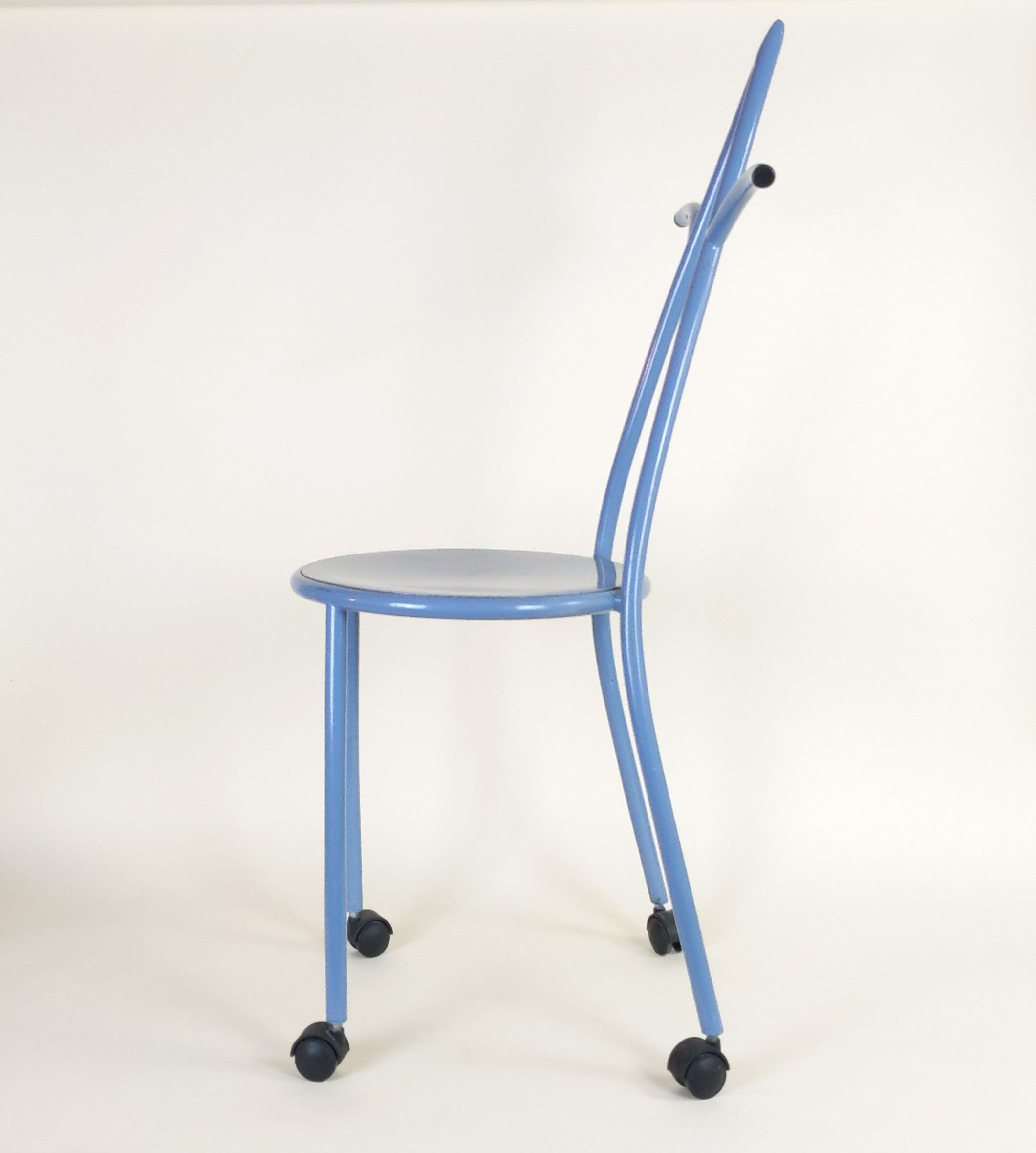 Postmodern memphis style blue enamel pointed chair