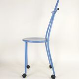 Postmodern memphis style blue enamel pointed chair