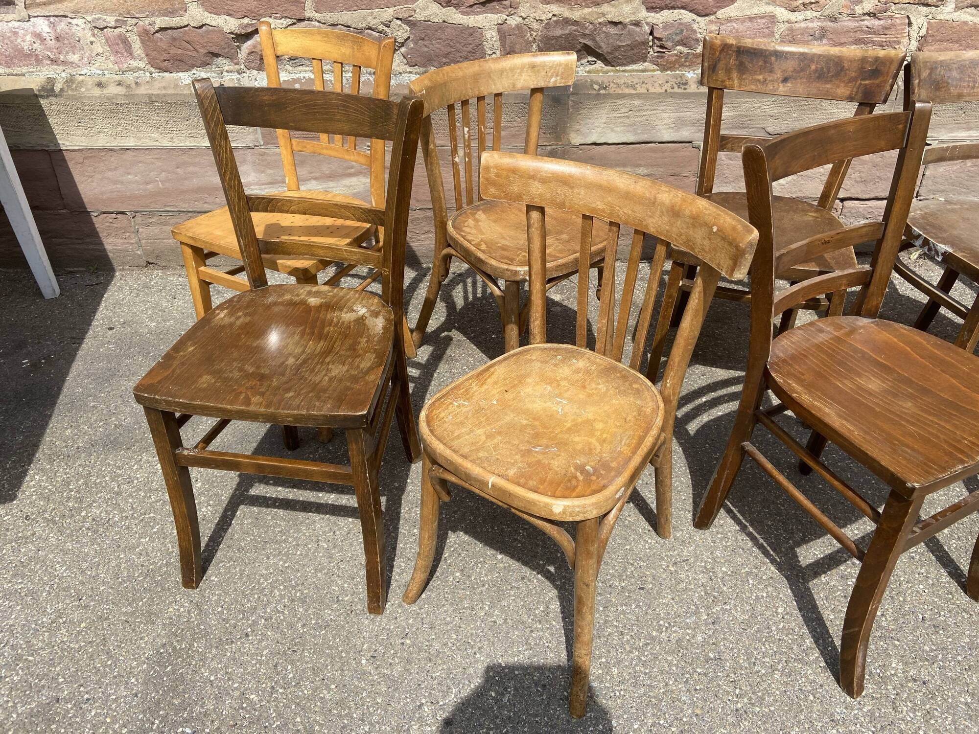 Lot of 15 bistro chairs vintage wood café mismatched