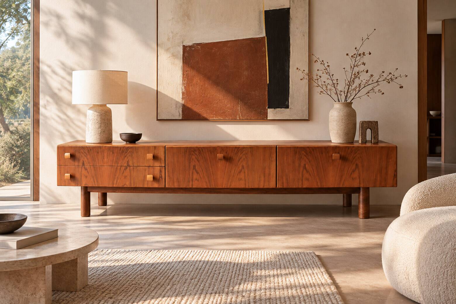 Enfilade basse vintage - style scandinave en Noyer