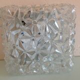 Square ceiling lamp structured glass / vintage 60s-70s