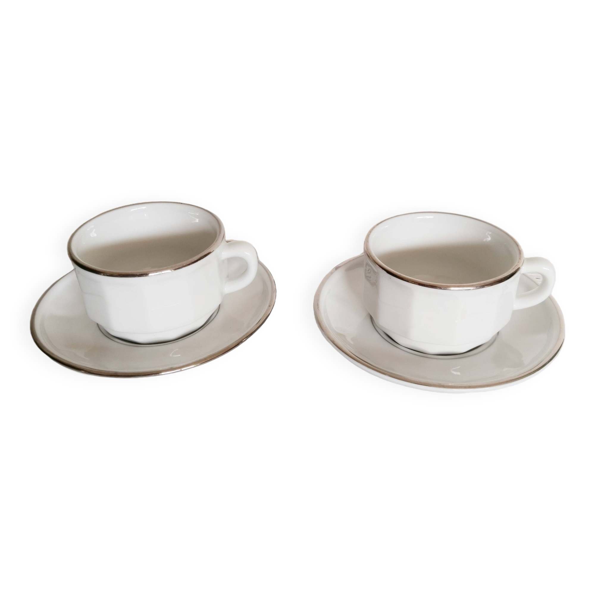Apilco white and silver bistro cups