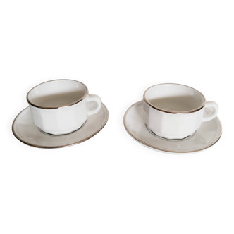 Apilco white and silver bistro cups
