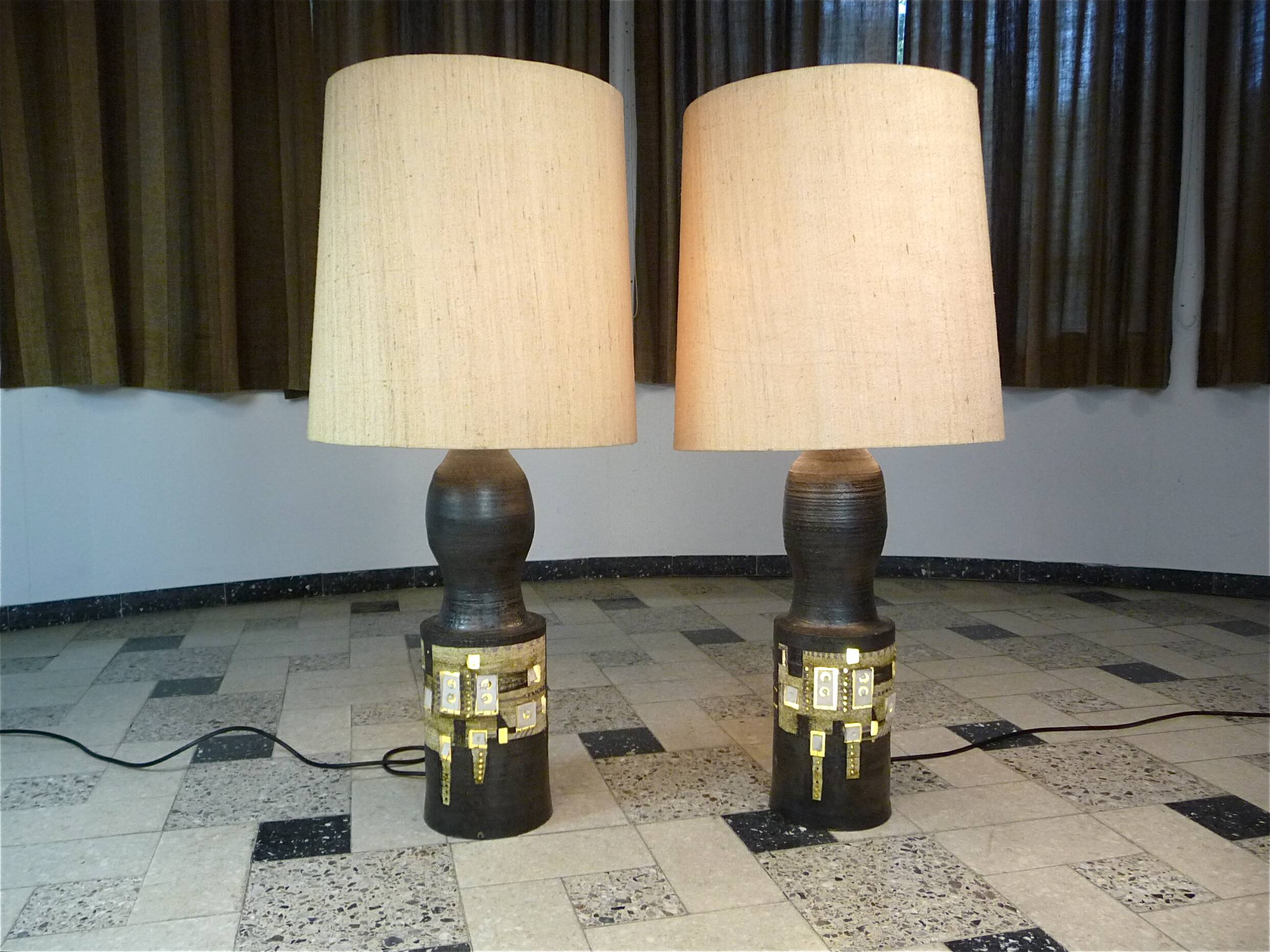 Set of 2 Ceramic Large Floor or Table Lamps by Georges Pelletier for Accolay, France 1960s