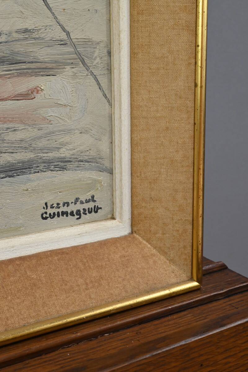 Painting “Boats at Low Tide”, signed J-P. Guinegault – 2nd part 20th century