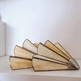 Set of 2 vintage shell or fan wall lights in glass paste and aged gold metal