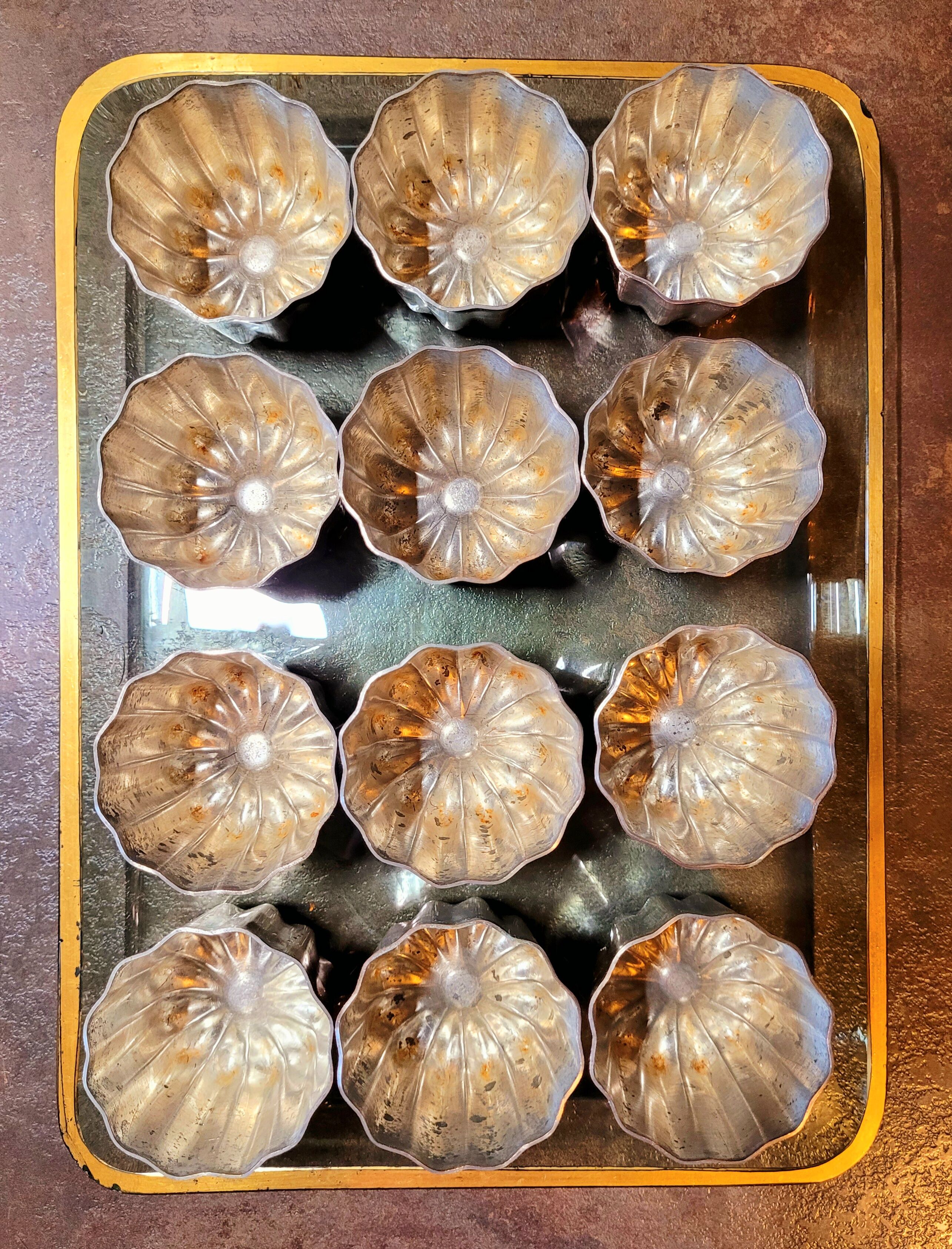12 old vintage copper fluted molds