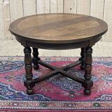 Oak pedestal table with turned legs from the 1950s