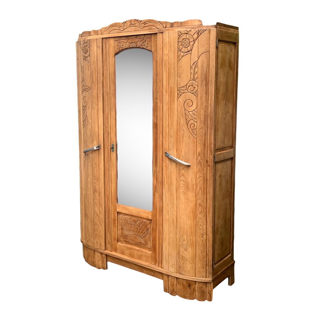 Parisian art deco wardrobe solid raw oak 1930
