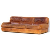 Vintage 3-seater lounge sofa in thick cognac leather
