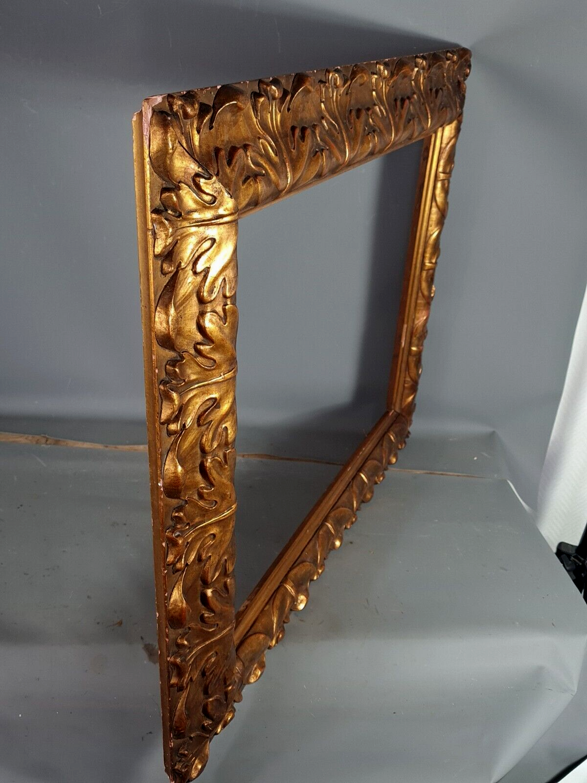 Large frame nineteenth century gilded stucco wood old gold 80x66 foliage 62x47.5 cm SB