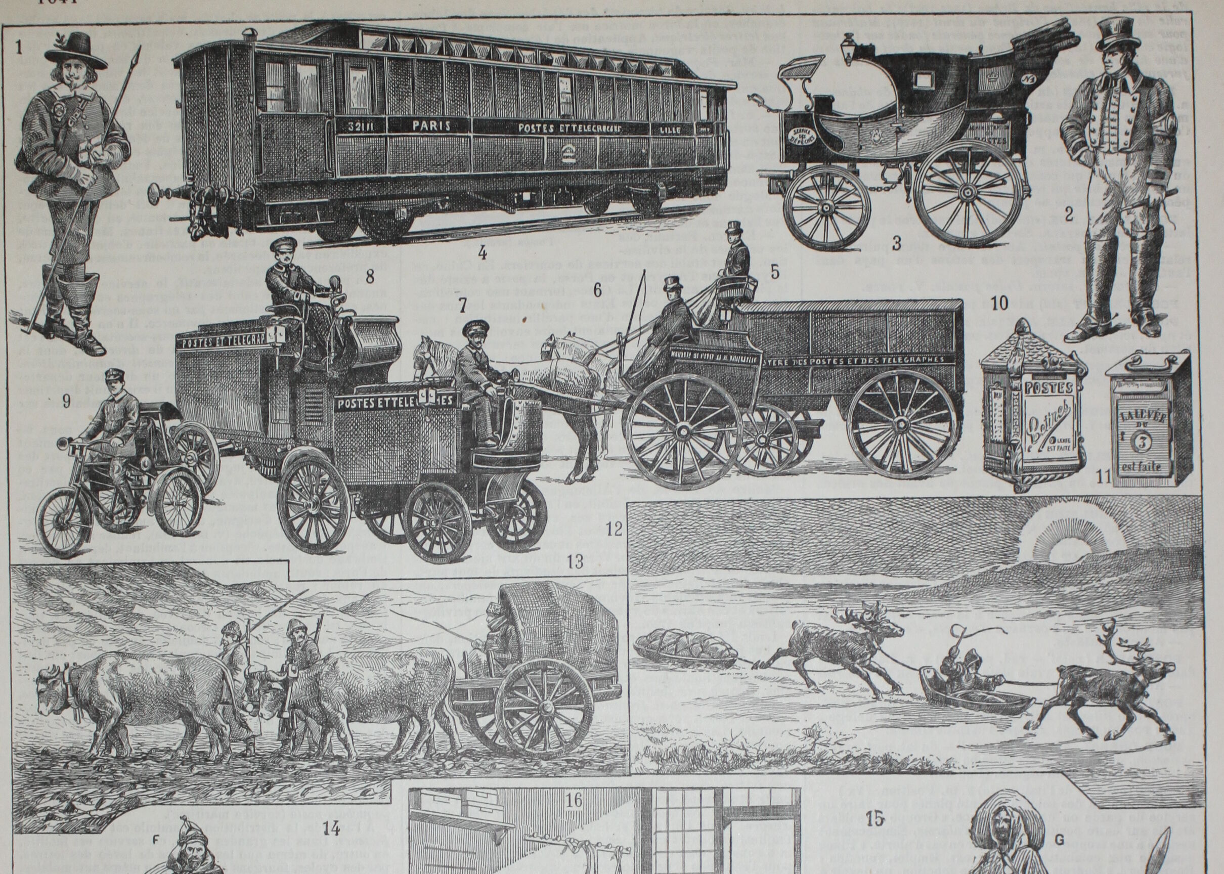 Lithograph • The old post office, mail, letter • Original engraving from 1898