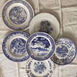 Set of 6 retro blue dinner plates