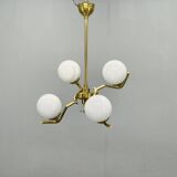 Adjustable Art Deco chandelier in brass with frosted glass, 1930s