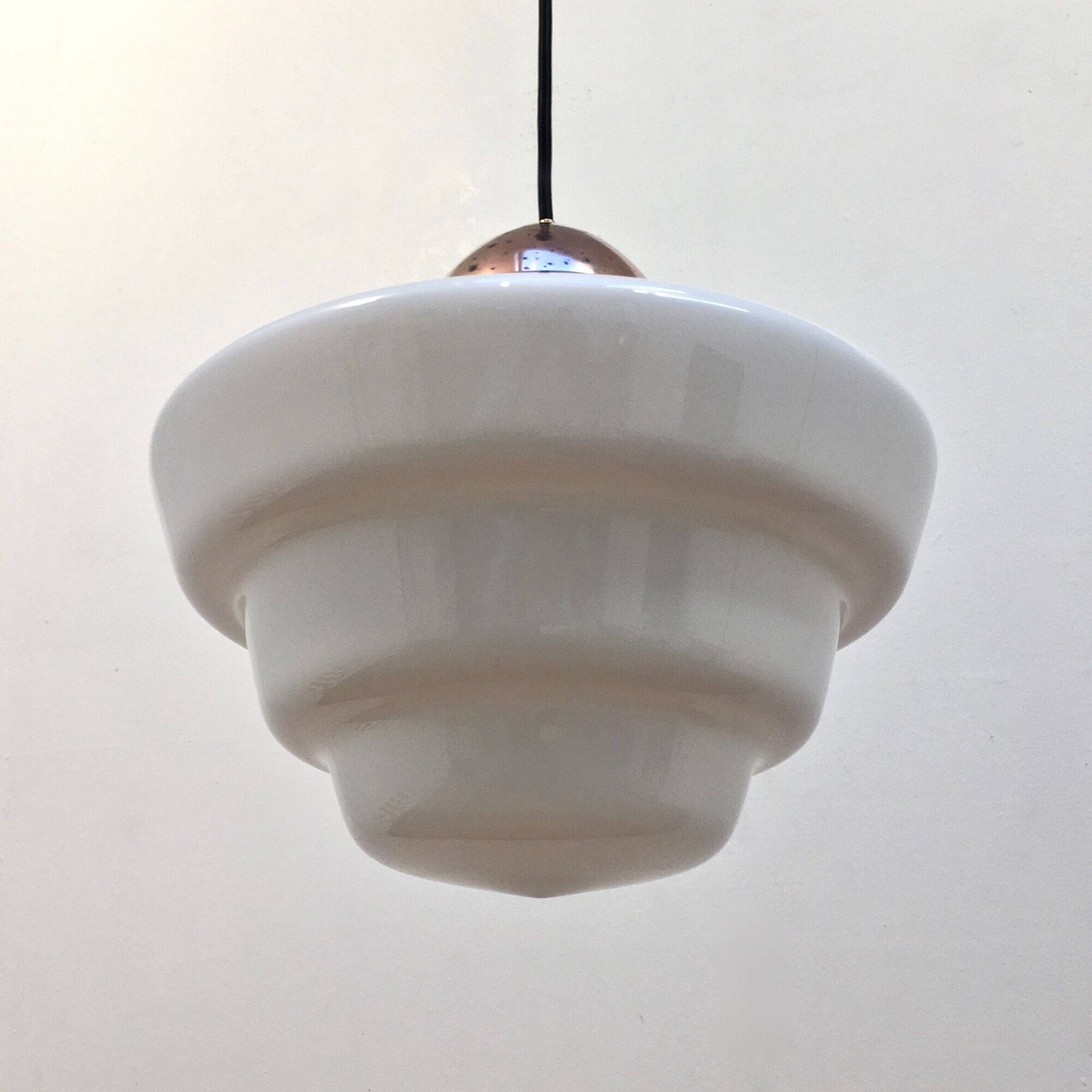 Hanging lamp opaline and copper brass 1930