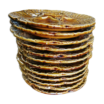 12 assiettes anciennes a coquillage en sarreguemines