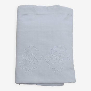 Drap ancien en lin & coton Grand Monogramme BP - 200 x 290 cm