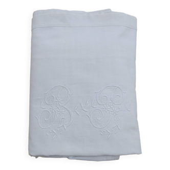 Old linen & cotton sheet Large Monogram BP - 200 x 290 cm