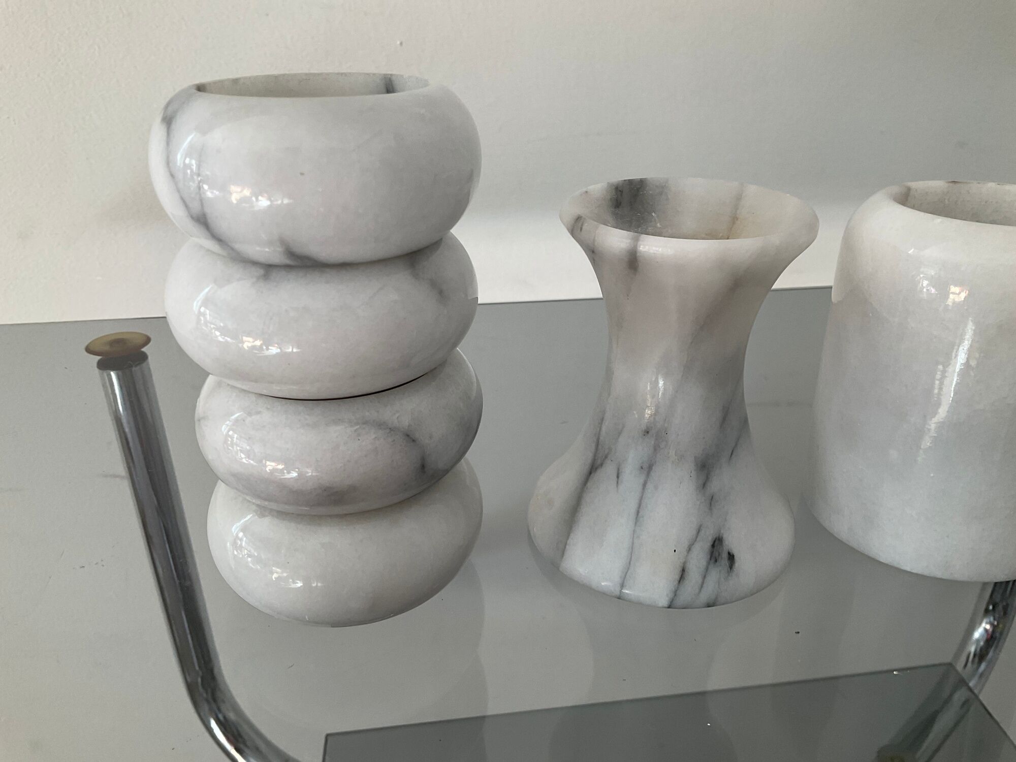 Series of 6 vintage candle holders in white marble 70s
