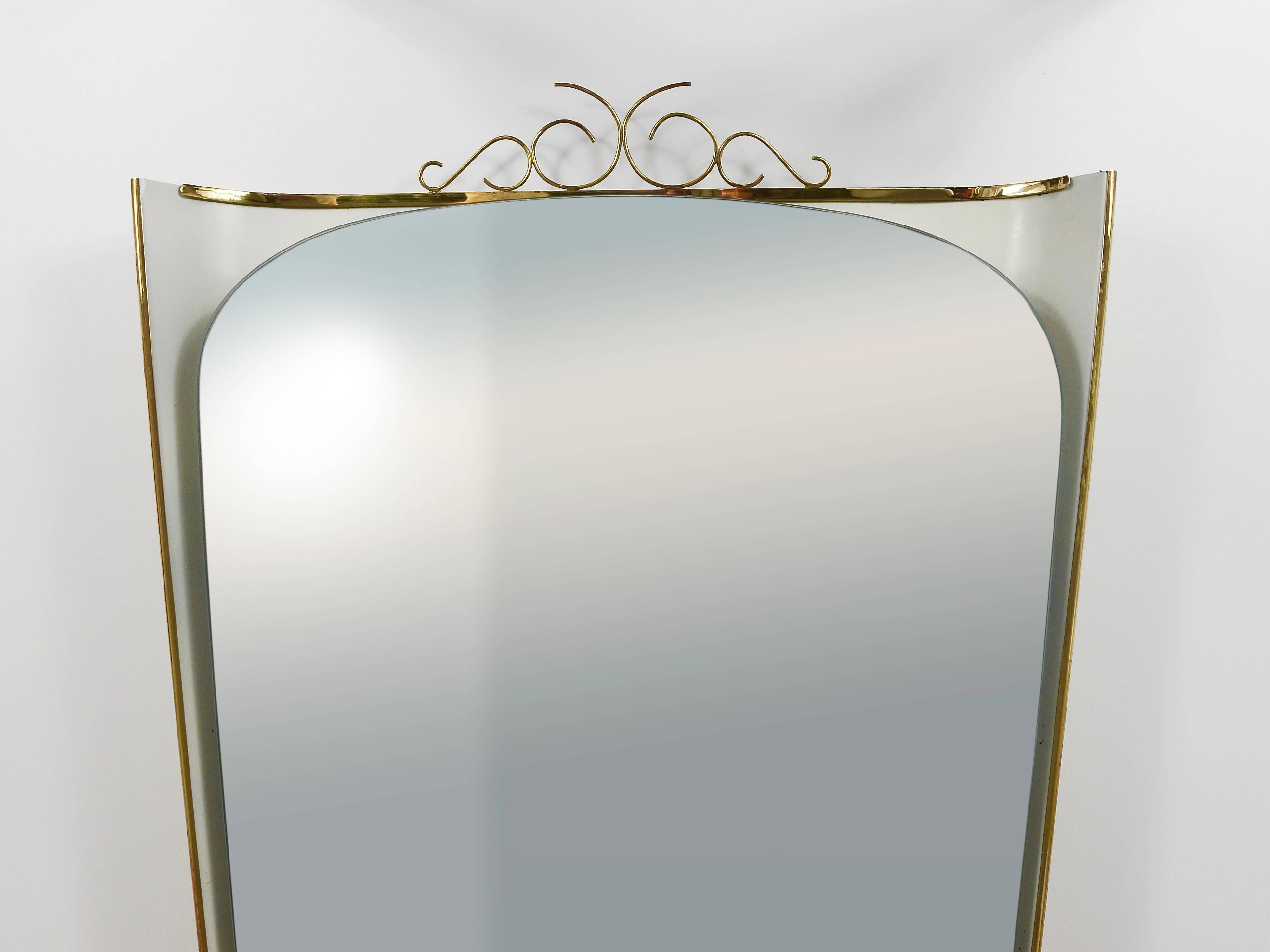 Mid-century illuminated wall mirror by Ernest Igl with brass crown, by Hillebrand.