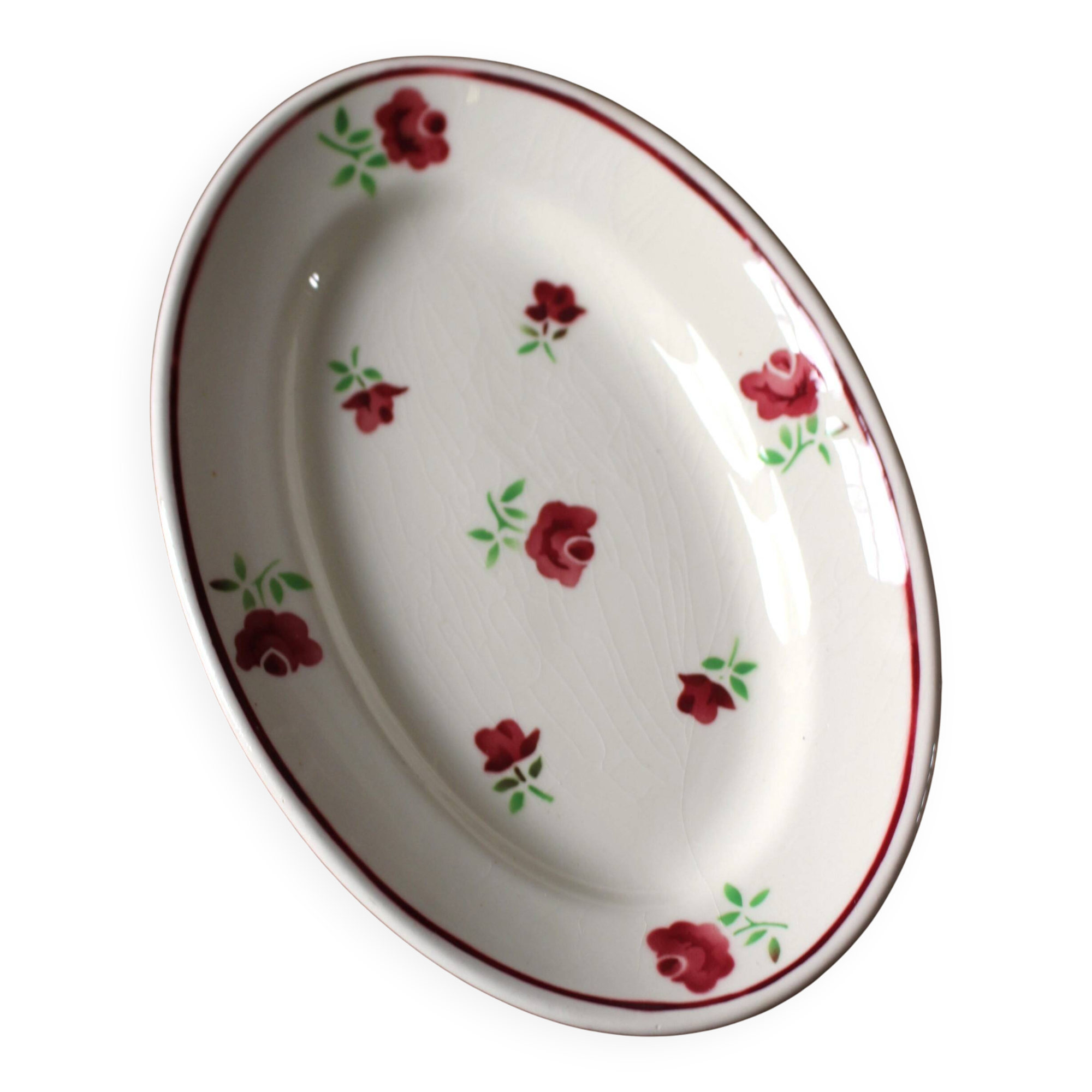 Ravier Plate Art Deco red flowers Mireille Badonviller