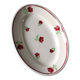 Ravier Plate Art Deco red flowers Mireille Badonviller