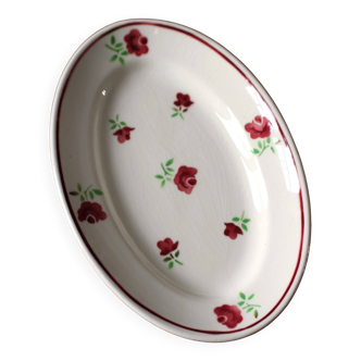 Ravier Plate Art Deco red flowers Mireille Badonviller