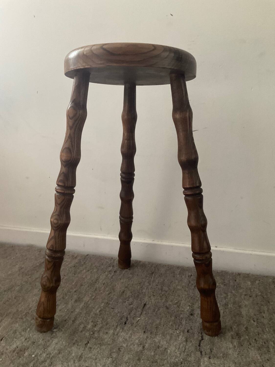 Vintage turned wooden traipod stool