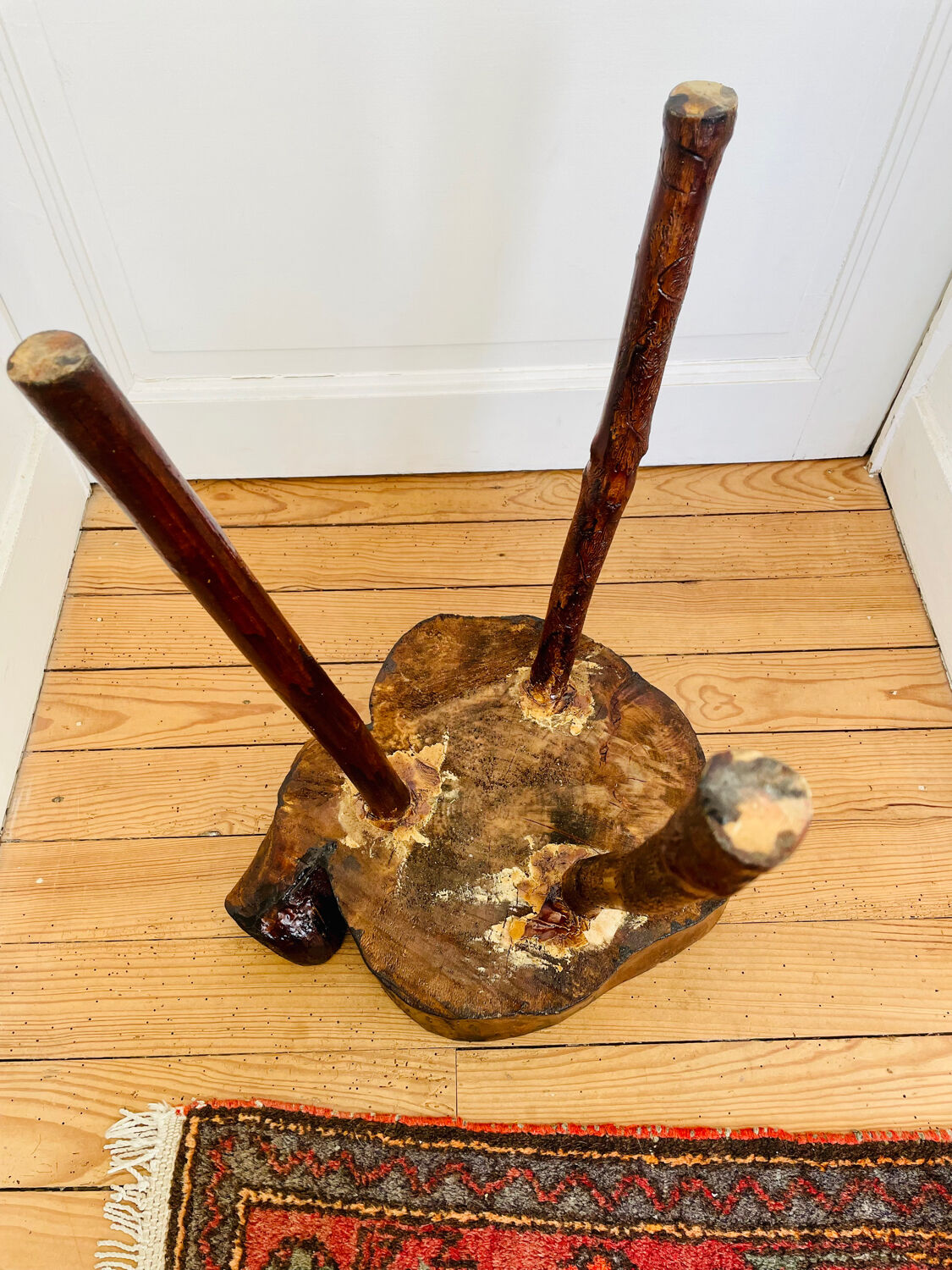 Rough wood tripod stool ethnic style