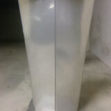 Pair of industrial metal foot tables and solid wood tray