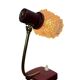 Vintage burgundy table lamp with glass shade.