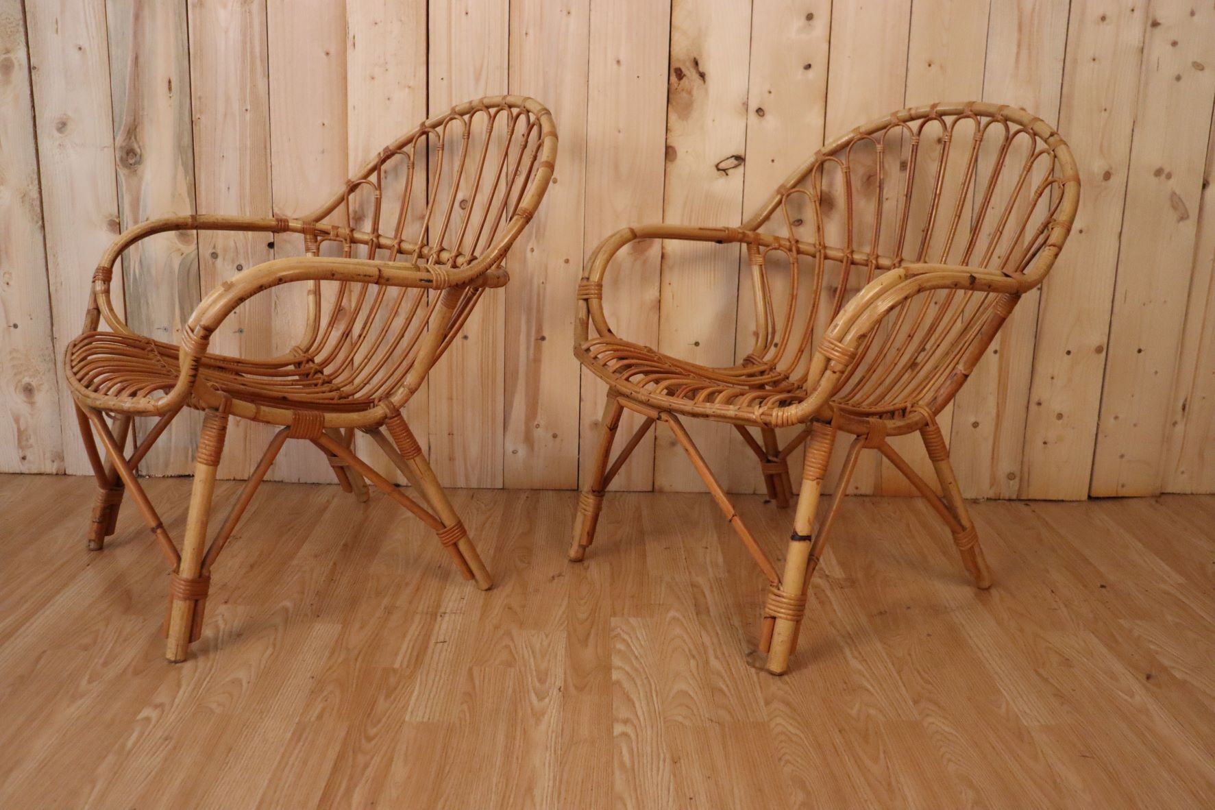 Pair rattan armchairs