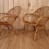 Pair rattan armchairs