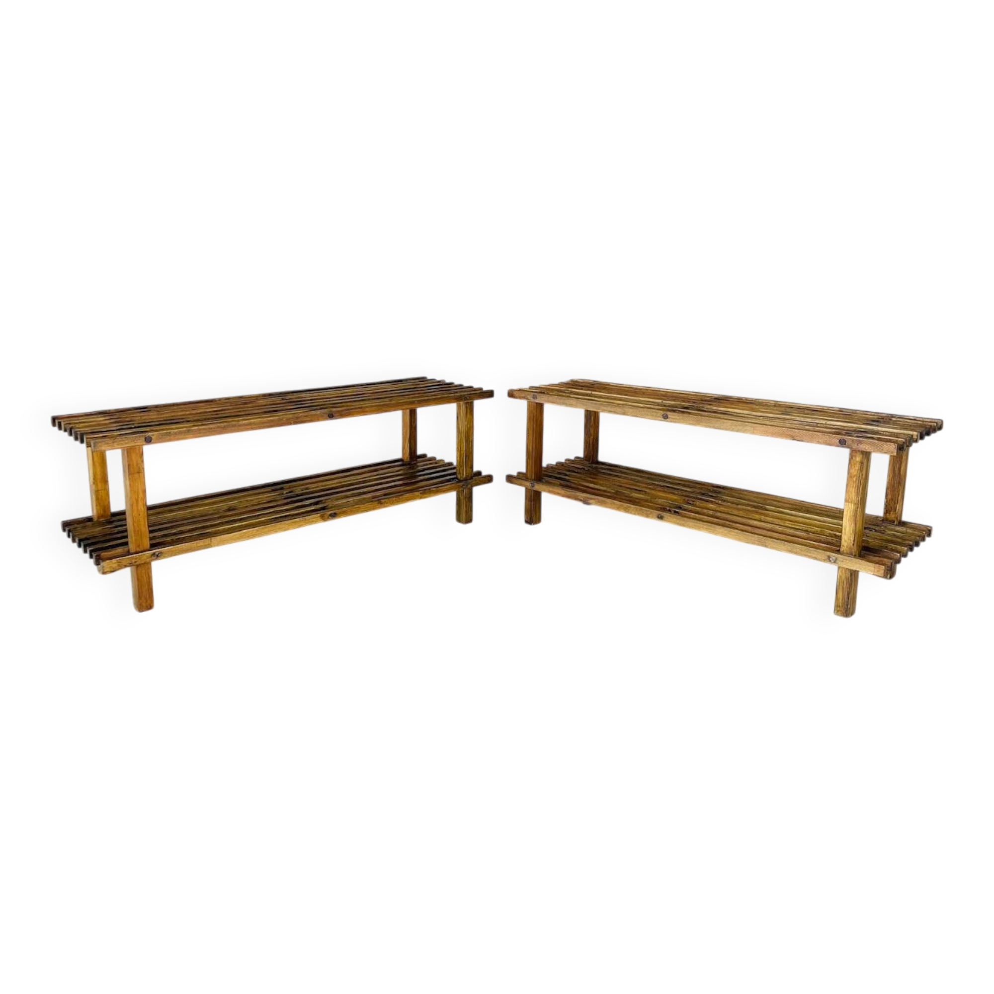 Pair of vintage side tables with 2 shelves