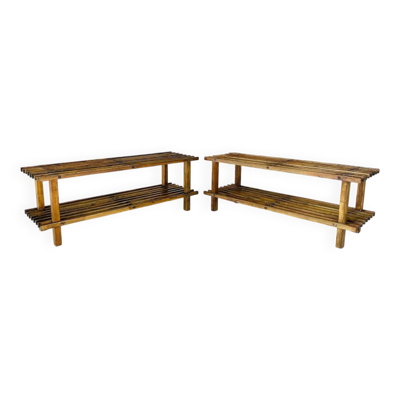 Paire de tables d'appoint vintage à 2 étagères