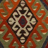 Kilim Vintage Anatolien Rouge – Motifs Géométriques, Laine, 88x125 Cm