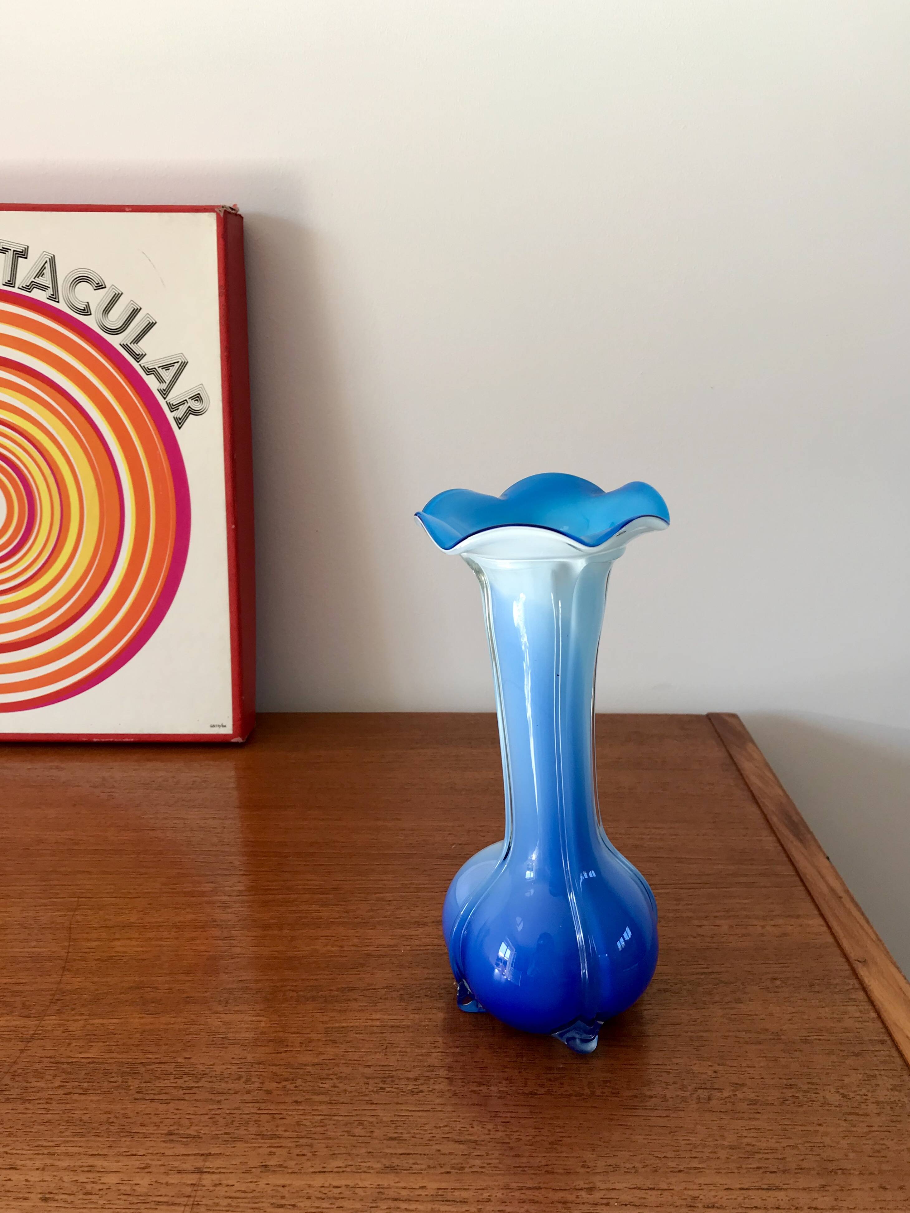 Tie & Dye blue opaline vase design from the 50s and 60s