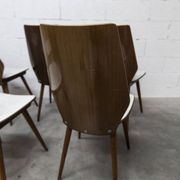 Set of 6 Baumann model 840 G2S chairs in varnished mahogany finish, 1963