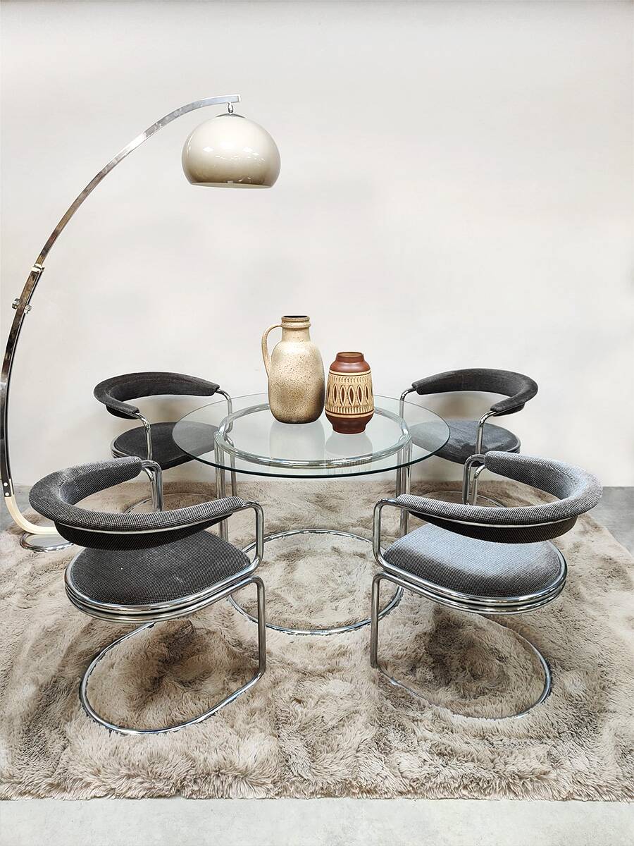 Modern vintage chrome tubular dining chairs & table