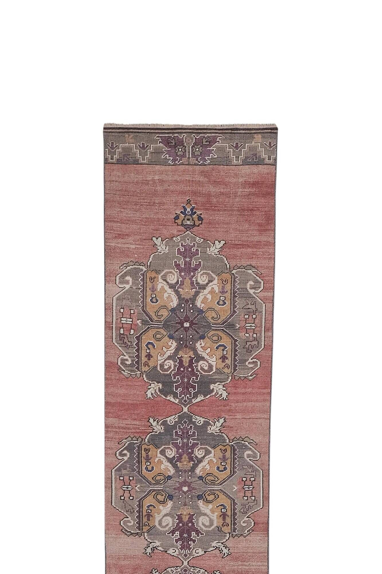 Vintage Turkish hallway rug 85x668 cm