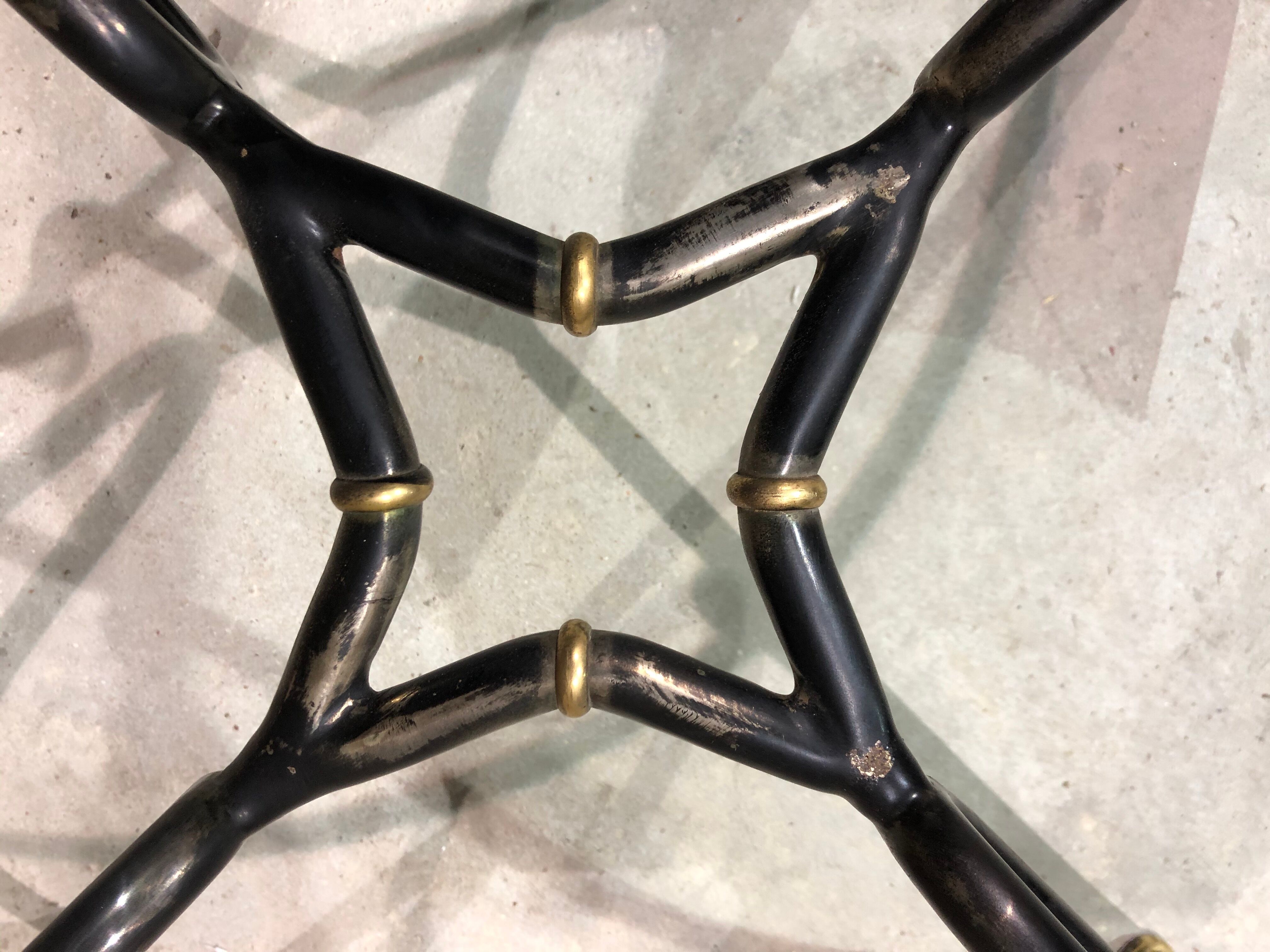 Table base wrought iron and brass, bevelled glass tray, 1980s