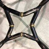 Table base wrought iron and brass, bevelled glass tray, 1980s