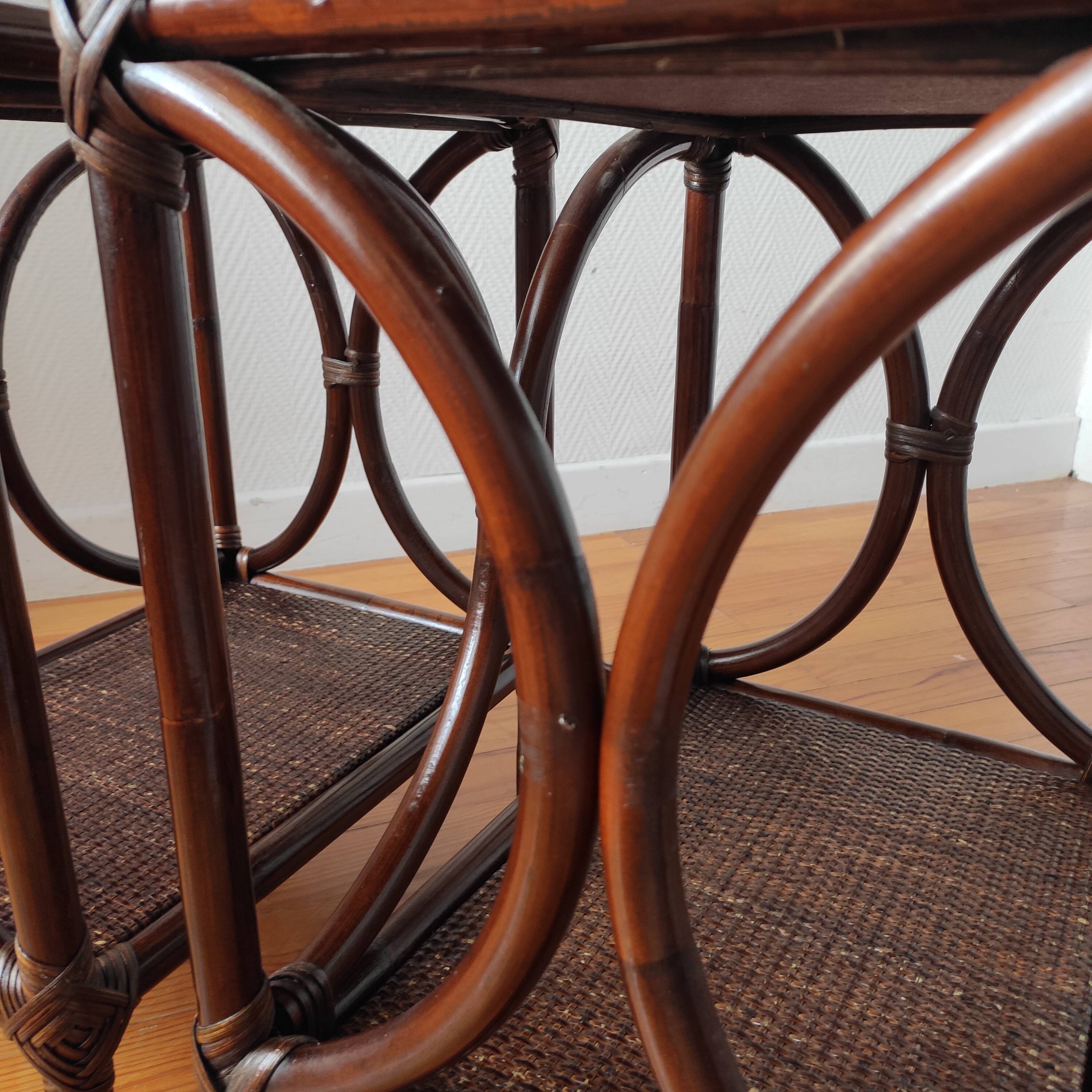 Pair of 1970s rattan bedside tables, side tables.