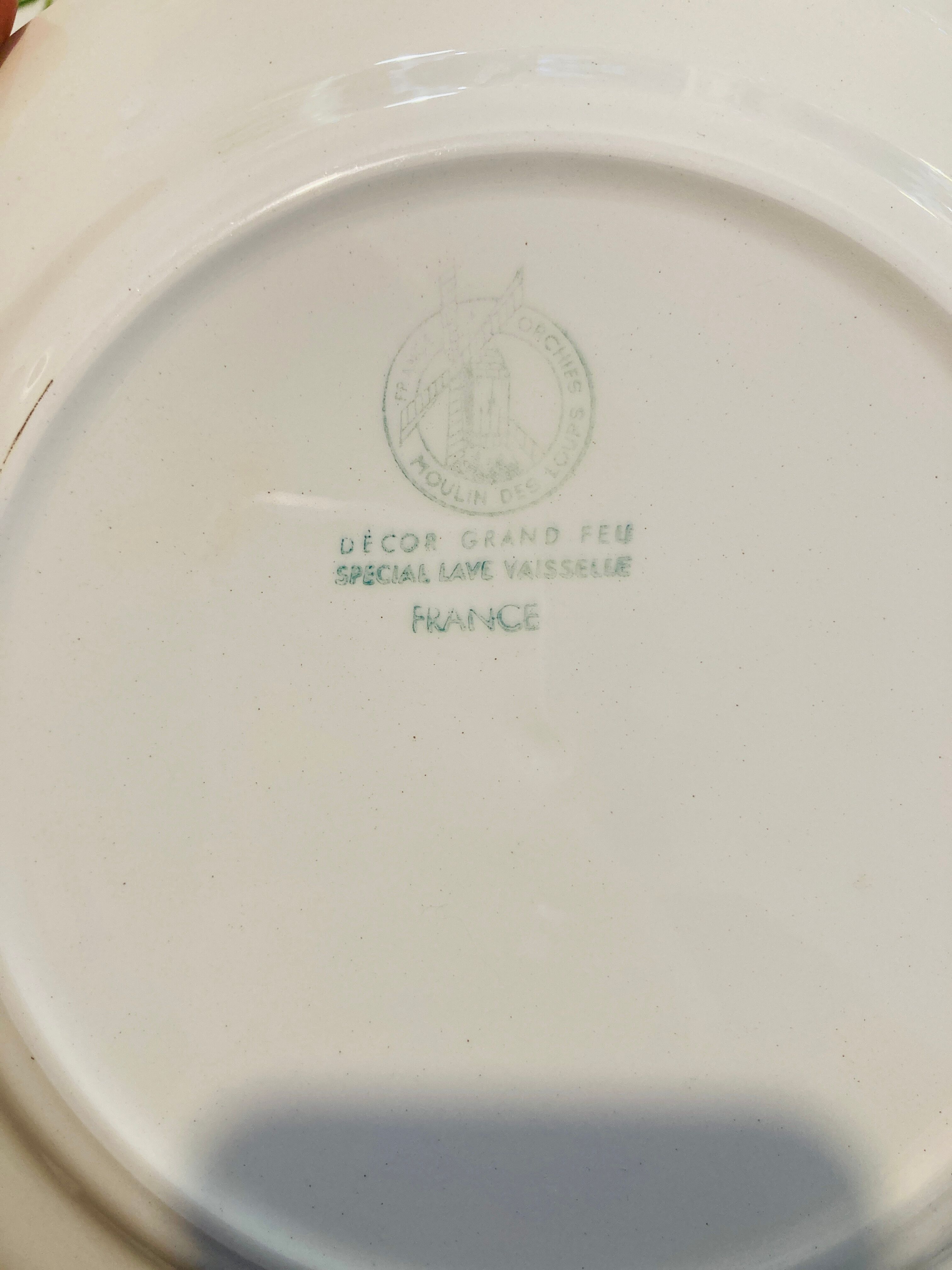 6 large plates in ecru ceramic pattern orchies- moulins des loups -retro-vintage-kitchen