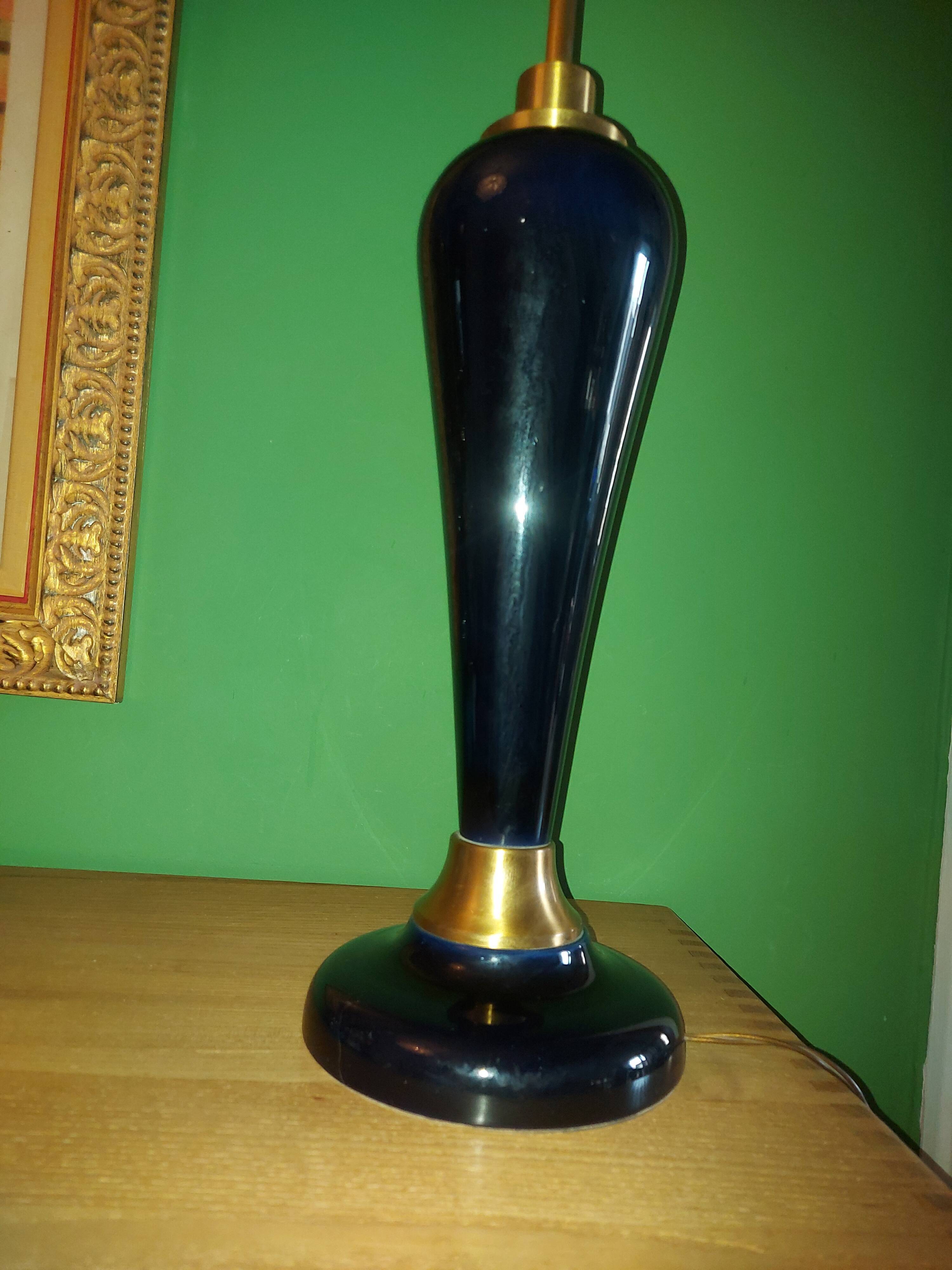Large cobalt blue ceramic lamp stand
